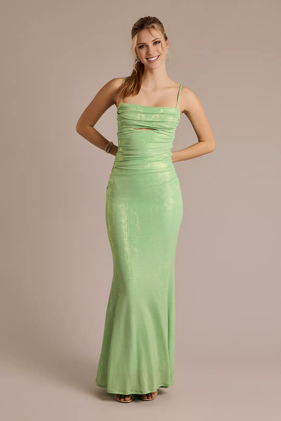Wildflowera Metallic Draped Neckline Cutout Sheath Dress