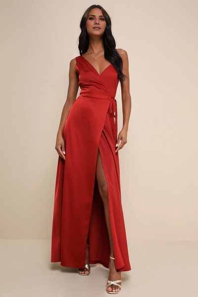 Wildflowera asymmetrical collar off shoulder sleeveless backless side slit and floor length evening dress