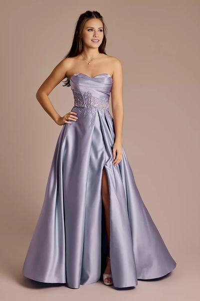 Wildflowera Draped Strapless Satin Appliqued Ball Gown