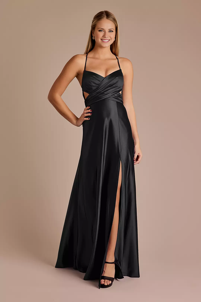 Wildflowera satin hollow A-line thin shoulder strap and floor length dress