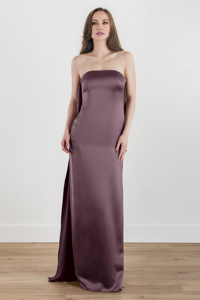 Wildflowera off shoulder collar sleeveless backless satin and floor length evening dress