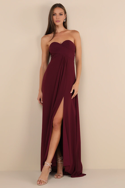 Wildflowera off shoulder collar sleeveless strapless backless side slit and floor length evening dress