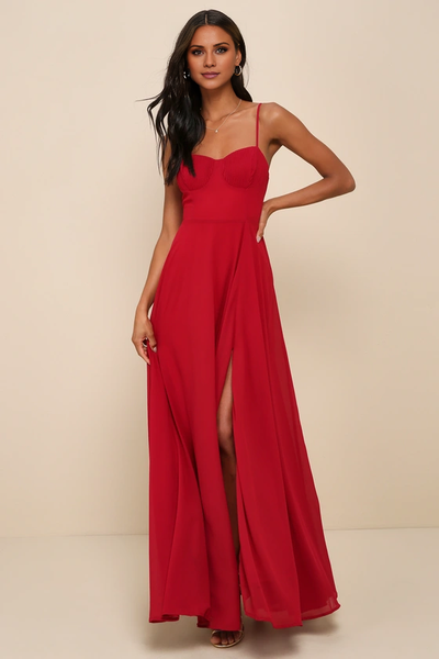 Wildflowera square neckline off shoulder sleeveless thin shoulder strap backless side split and floor length evening dress