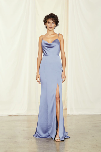 Wildflowera collar off shoulder sleeveless thin shoulder straps backless and floor length evening dress