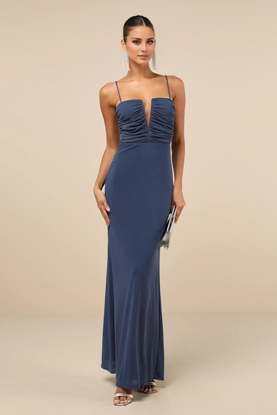 Wildflowera V collar off shoulder sleeveless thin shoulder strap backless and floor length evening dress