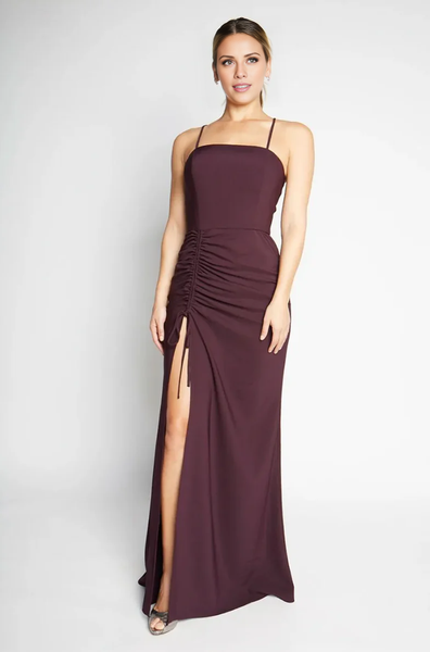 Wildflowera square neckline, off shoulder sleeveless thin shoulder strap backless side split and floor length evening dress