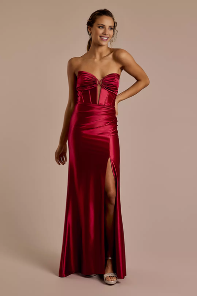 Wildflowera Strapless Plunge Sculpting Satin Sheath Dress