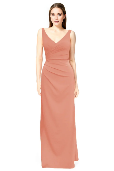 Wildflowera V collar off shoulder sleeveless pleated details and floor length evening dress