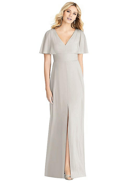 Wildflowera V-neck short sleeved slit and floor length evening dress