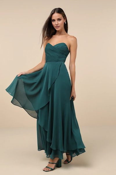 Wildflowera V collar off shoulder sleeveless strapless backless and floor length evening dress