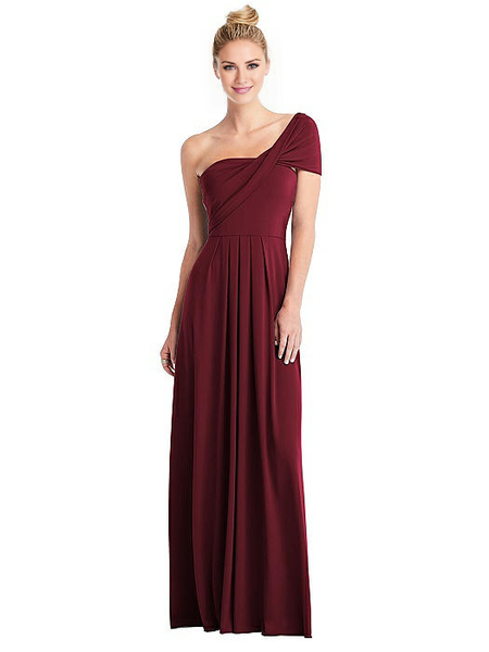 Wildflowera asymmetrical collar off shoulder short sleeved backless and floor length evening dress
