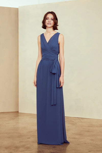 Wildflowera V-neck off shoulder sleeveless lace up and floor length evening dress