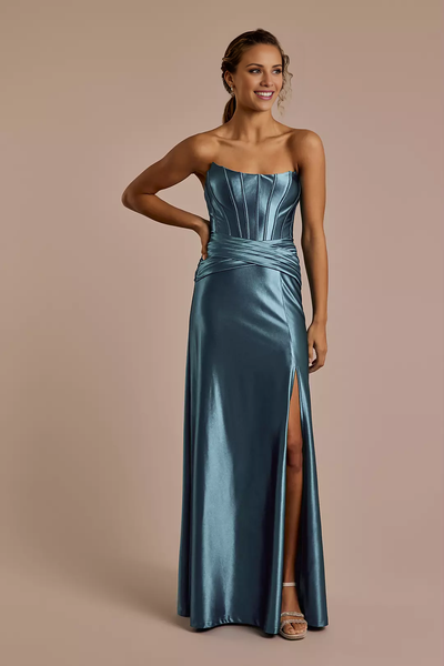 Wildflowera Sculpting Satin Corset Bodice A-Line Dress