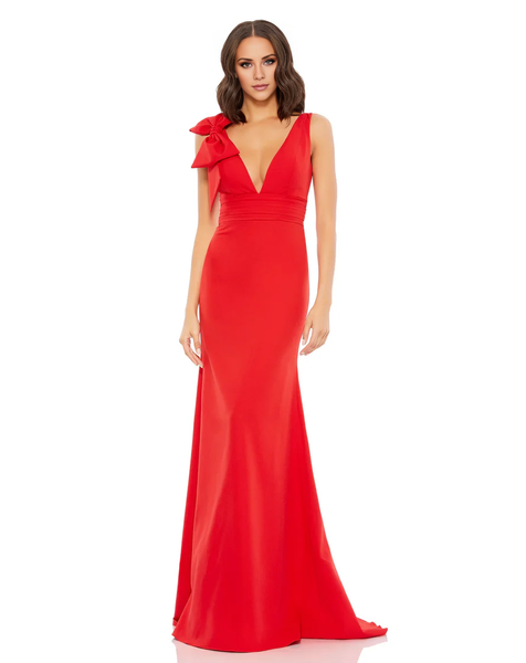 Wildflowera deep V-neck sleeveless bow detail backless and floor length evening dress