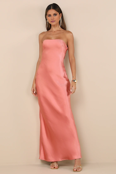 Wildflowera off shoulder collar sleeveless strapless backless and floor length evening dress
