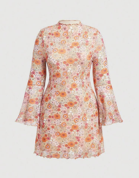 Floral Retro Dress - Multi Orange