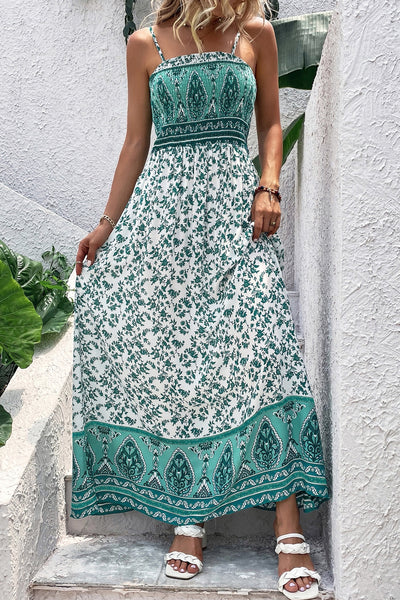 Emerald Garden Smocked Maxi Dress | Boho Floral Summer Dress for Women