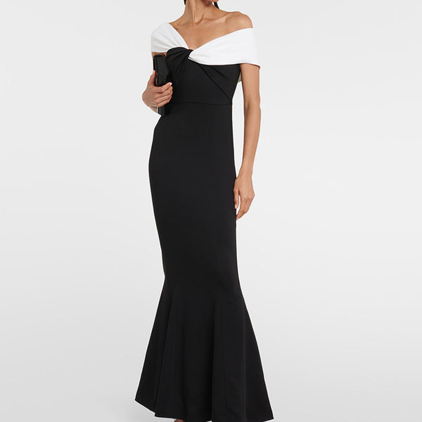 Off Shoulder Formal Dress -Black/White