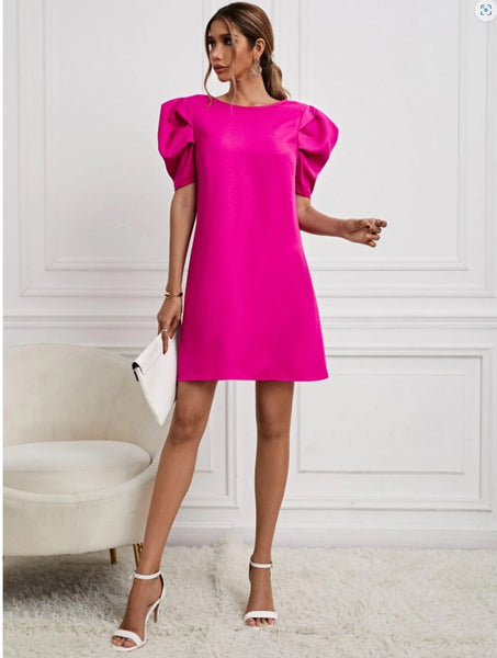 Open V Back Bow Dress - Pink